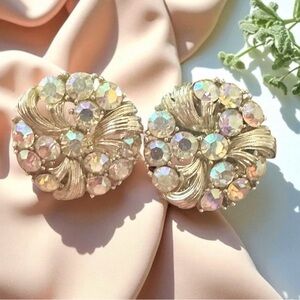 Vintage Lisner Rhinestone Earrings Colorful Fashion Jewelry Clip On  Silver Tone